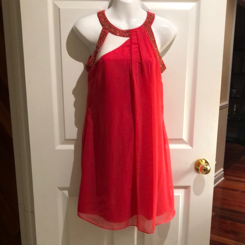 Red Sleeveless Dress with Embellished Straps